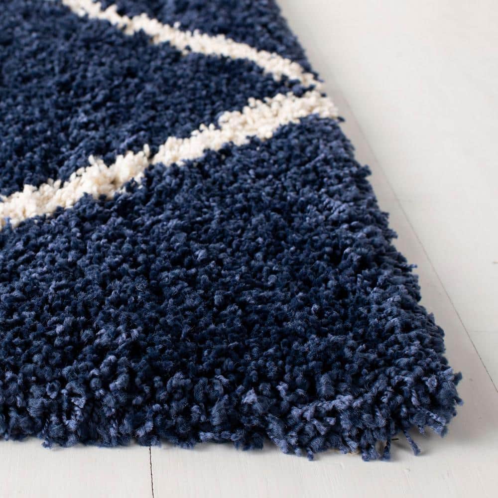Navy and Ivory Diamond Shag Synthetic Area Rug 5'3" x 7'6"