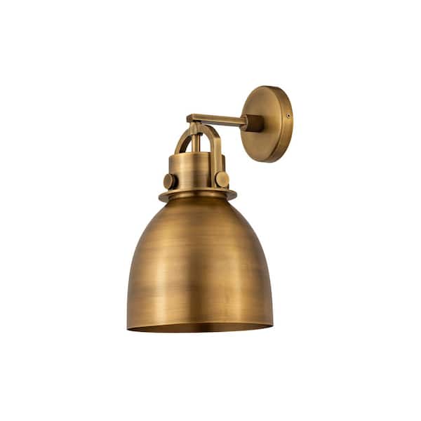 Newton Bell 1-Light Brushed Brass Wall Sconce with Brass Metal Shade