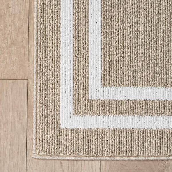 Washable Skid Resistant Beige /White  2.2 ft. x 4 ft. / 2.2 ft. x 5 ft. All Loop Tufted Area Rug Set