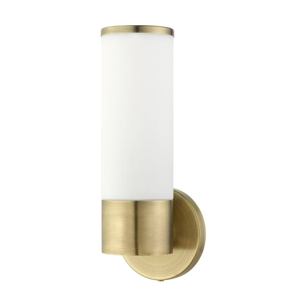 Antique Brass Lindale Dimmable Wall Sconce with Satin Opal White Glass