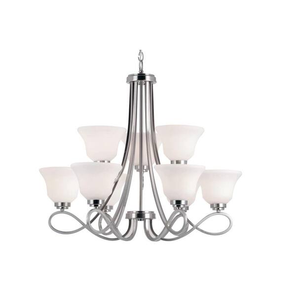 Bel Air Lighting Stewart 9-Light Brushed Nickel Chandelier with Frosted Shades