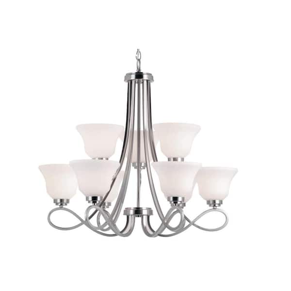 Bel Air Lighting Infinity 9-Light Brushed Nickel Tiered Chandelier with Marbleized Glass Shades