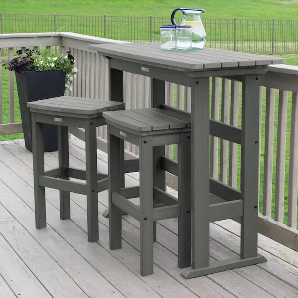 Highwood Lehigh Coastal Teak 3-Piece Recycled Plastic Rectangular Outdoor Bar Height Dining Set