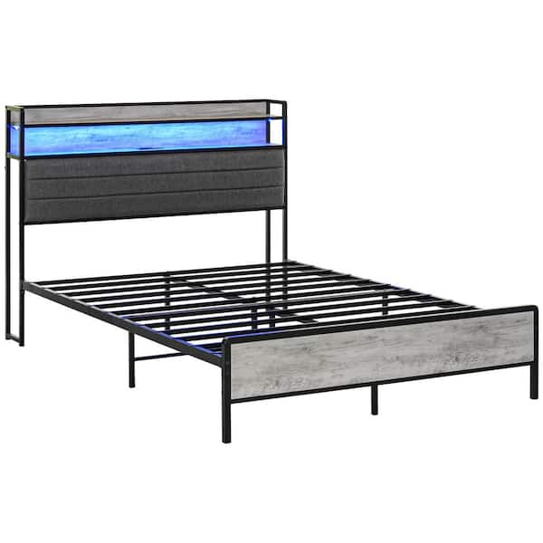 HOMCOM Full-Size Cement Gray Bed Frame with Storage