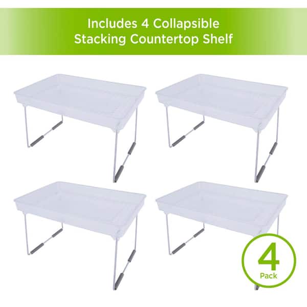 Masirs Clear Stackable Shelf, Easily Organize Your Kitchen Counter and Cabinet Shelves While Creating Extra Storage Space with This Foldable