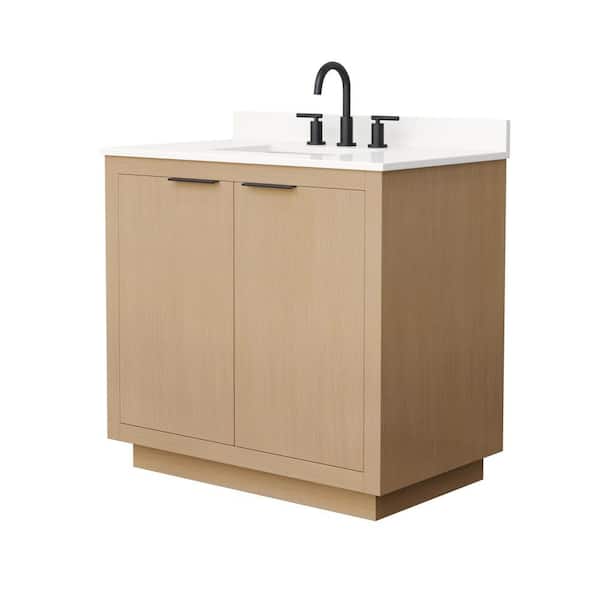 Wyndham Collection Maroni 36 in. W x 22 in. D x 33.75 in. H Single Bath Vanity in Light Straw with White Quartz Top