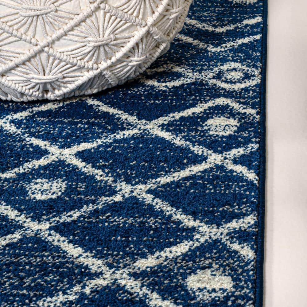 Navy and Cream Synthetic Rectangular 8' x 10' Area Rug