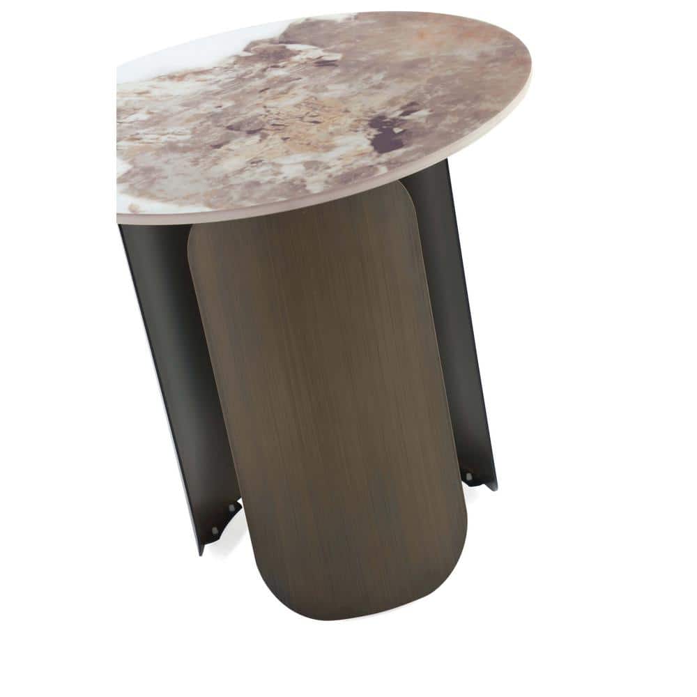 Monica Round Sintered Stone and Gold Metal End Table