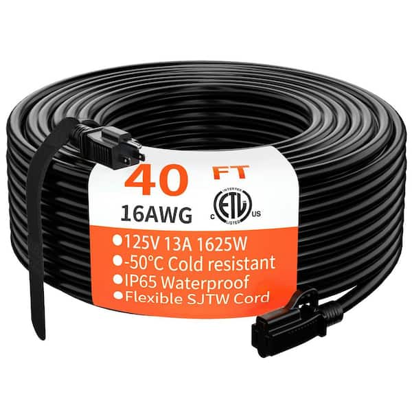 Heavy Duty Electric Cord 40 ft. 16 / 3 13 Amps 125-Volt 1625-Watt Indoor/Outdoor Extension Cord Black