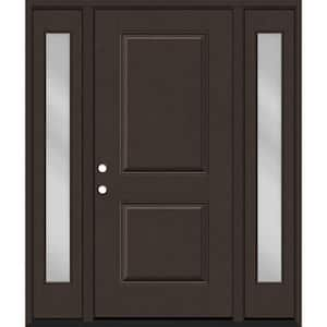 Regency 60 in. x 80 in. 2P Squaretop RHIS Hickory Stain Mahogany Fiberglass Prehung Front Door w/Clear 10 in. SLs 6-9/16