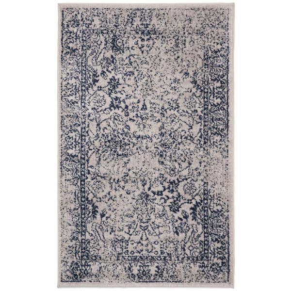 SAFAVIEH ADirondack Gray/Navy Doormat 3 ft. x 5 ft. Border Distressed Area Rug
