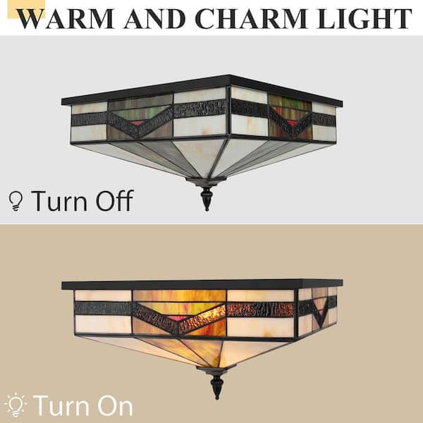 OUKANING 15.7 in. 4-Light Black Vintage Square Flush Mount Ceiling