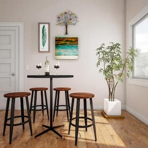 24 in. Vintage Backless Metal Counter Stools with Wooden Seat (Set of 2)