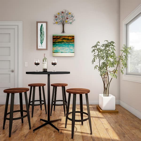 Lavish Home 24 in. Vintage Backless Metal Counter Stools with Wooden Seat (Set of 2)