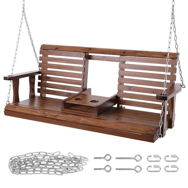 5 ft. Wooden Porch Swing, Heavy Duty Patio Bench for Courtyard and Garden, 880 lbs. Capacity, Brown, 2025 Update