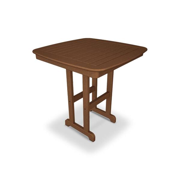 POLYWOOD Nautical 37 in. Teak Plastic Outdoor Patio Counter Table