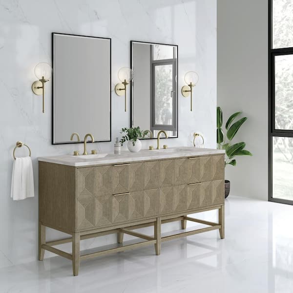 James Martin Vanities Emmeline 72.0 in. W x 23.5 in. D x 37.2 in. H Double Bathroom Vanity in Pebble Oak with Victorian Silver Quartz Top