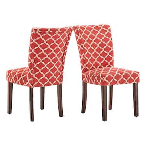 Red Moroccan Pattern Fabric Parsons Dining Chairs (Set of 2)