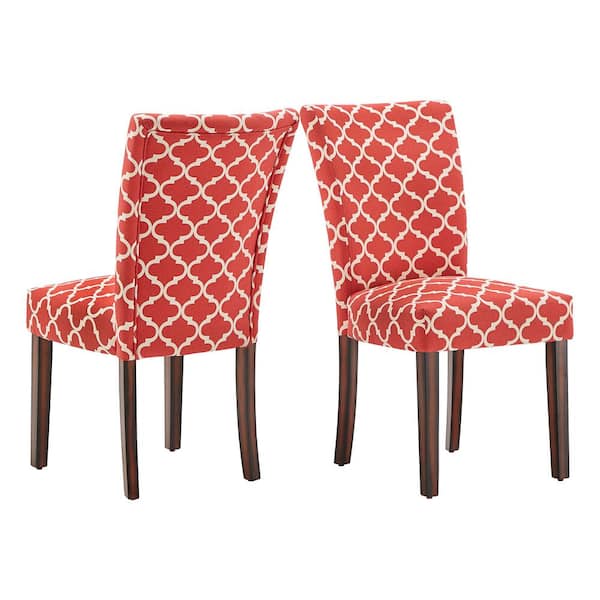 HomeSullivan Red Moroccan Pattern Fabric Parsons Dining Chairs (Set of ...
