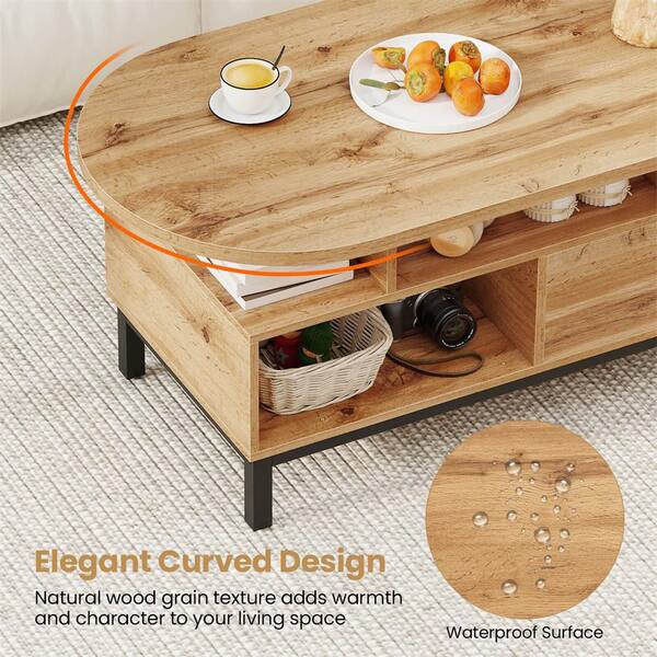 Costway 47 in. Natural Oval Particle Board Top Coffee Table with 4