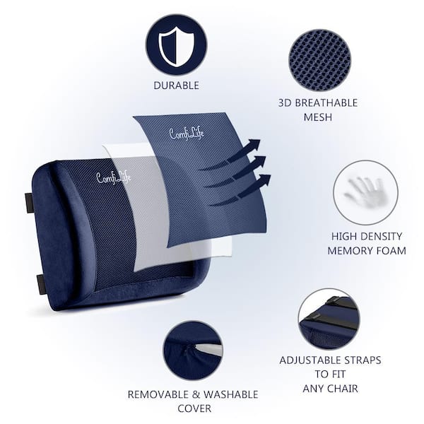 COMFILIFE Memory Foam Lumbar Support Back Pillow Navy R-LU-NVY
