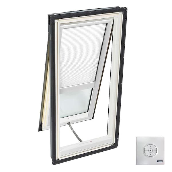 VELUX 21 in. x 37-7/8 in. Solar Powered Venting Deck-Mount Skylight with Laminated Low-E3 Glass and White Room Darkening Blind