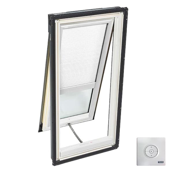 VELUX 21 in. x 54-7/16 in. Solar Powered Venting Deck-Mount Skylight w/ Laminated Low-E3 Glass and White Room Darkening Blind