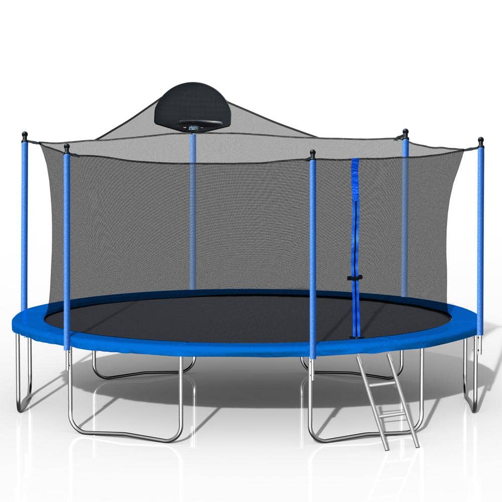 14 ft. Trampoline for Adults & Kids with Basketball Hoop, Ladder, Safety En