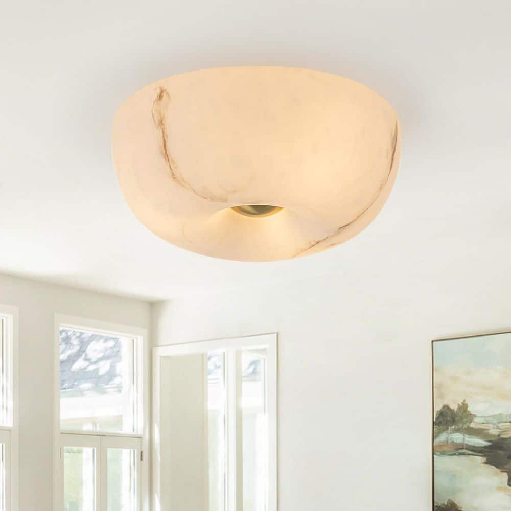 12 in. 3-Light Drum Antique Brass Flush Mount Ceiling Light with Faux Marble Glass Shade for Bedroom price history on PriceWatchPro