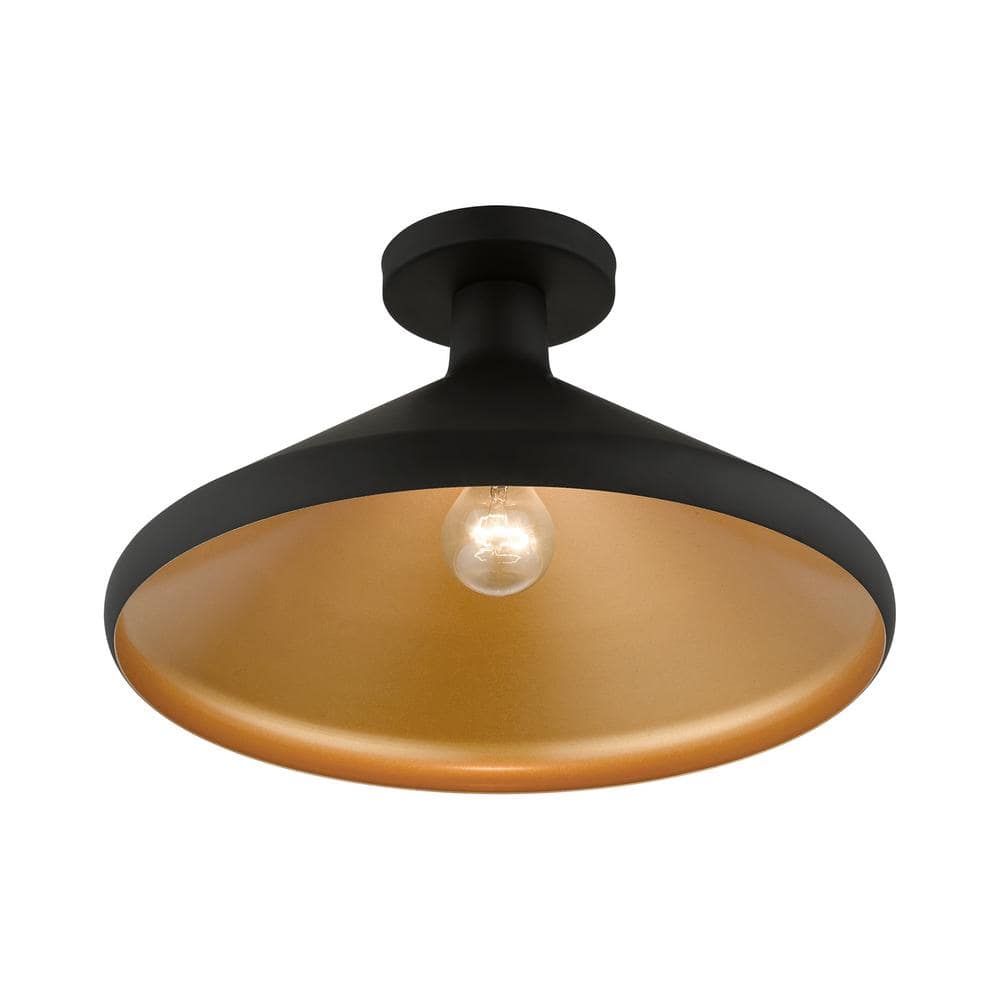 Geneva Black and Gold Metal 1-Light Semi-Flush Mount