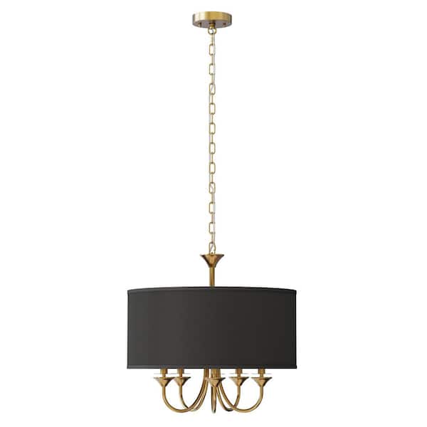 20 in. 5-Light Gold Candle Style Empire Chandelier with Black Fabric Shade for Elegant Home Decor