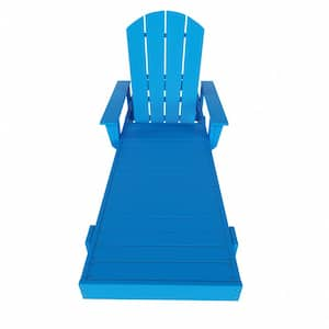 Laguna Pacific Blue HDPE Plastic Outdoor Adjustable Backrest Classic Adirondack Chaise Lounger With Arms And Wheels