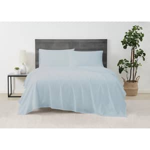 Solid Percale 4-Piece Light Blue Cotton Full Sheet Set