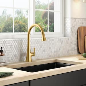 Conti Single Handle Pull Down Sprayer Kitchen Faucet in Vibrant Brushed Moderne Brass