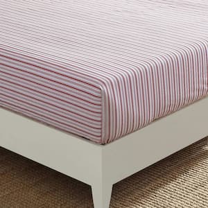 Coleridge Stripe (1-Piece) Red Cotton Twin Fitted Sheet