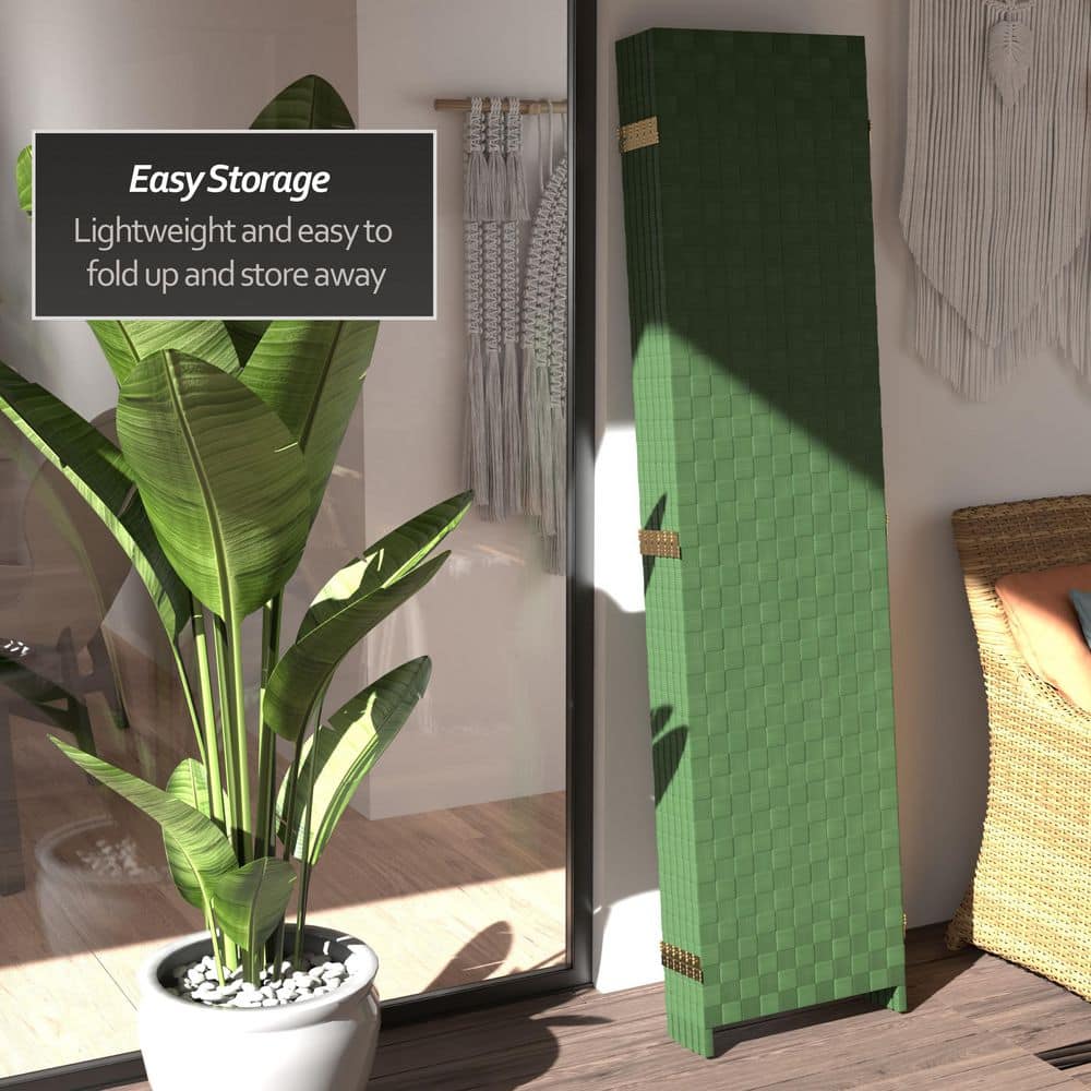Green Vinyl 6-Panel Folding Floor Screen