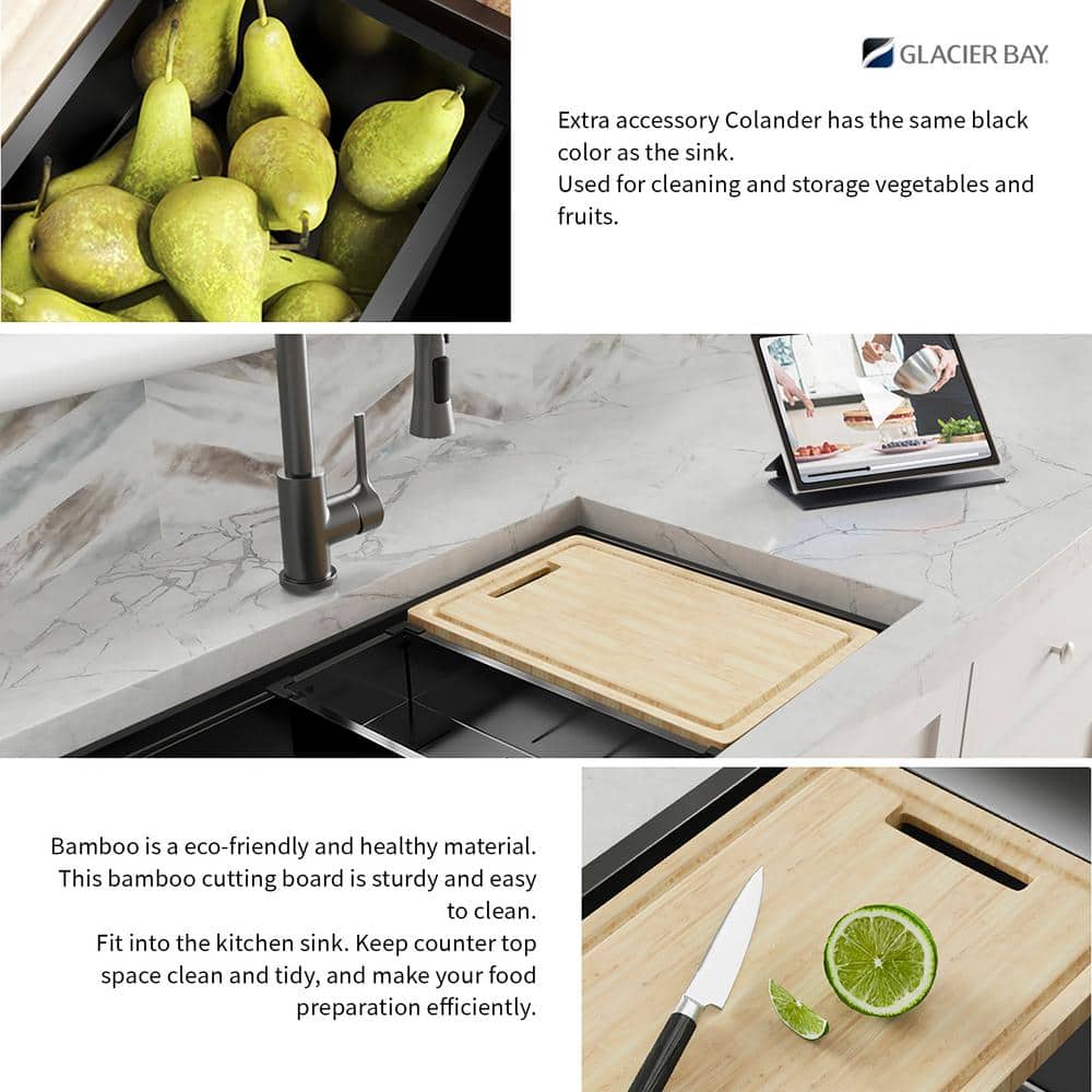33" Gunmetal Black Stainless Steel Double Bowl Undermount Kitchen Sink