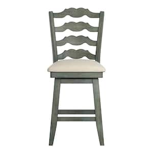 24 in. H Antique Sage French Ladder Back Swivel Chair with Beige Linen Seat