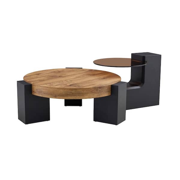 Polibi Modern 30 in. Black, Natural Specialty Wood Coffee Table