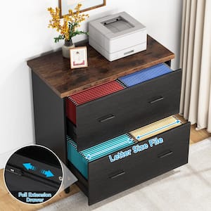 Atencio 2-Drawer Black Engineered Wood 30.7 in. W Lateral File Cabinet