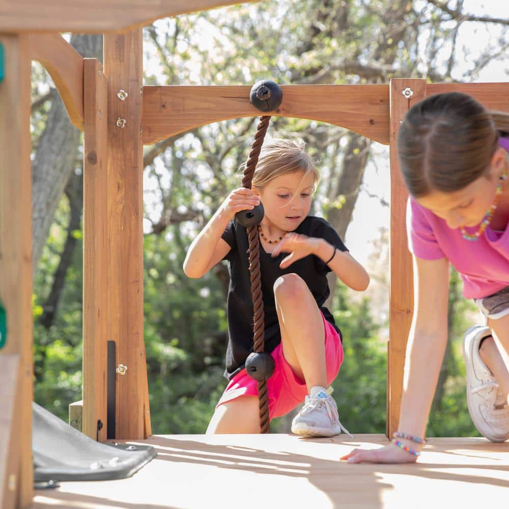 Endeavor II Cedar Swing Set with Gray Wave Slide