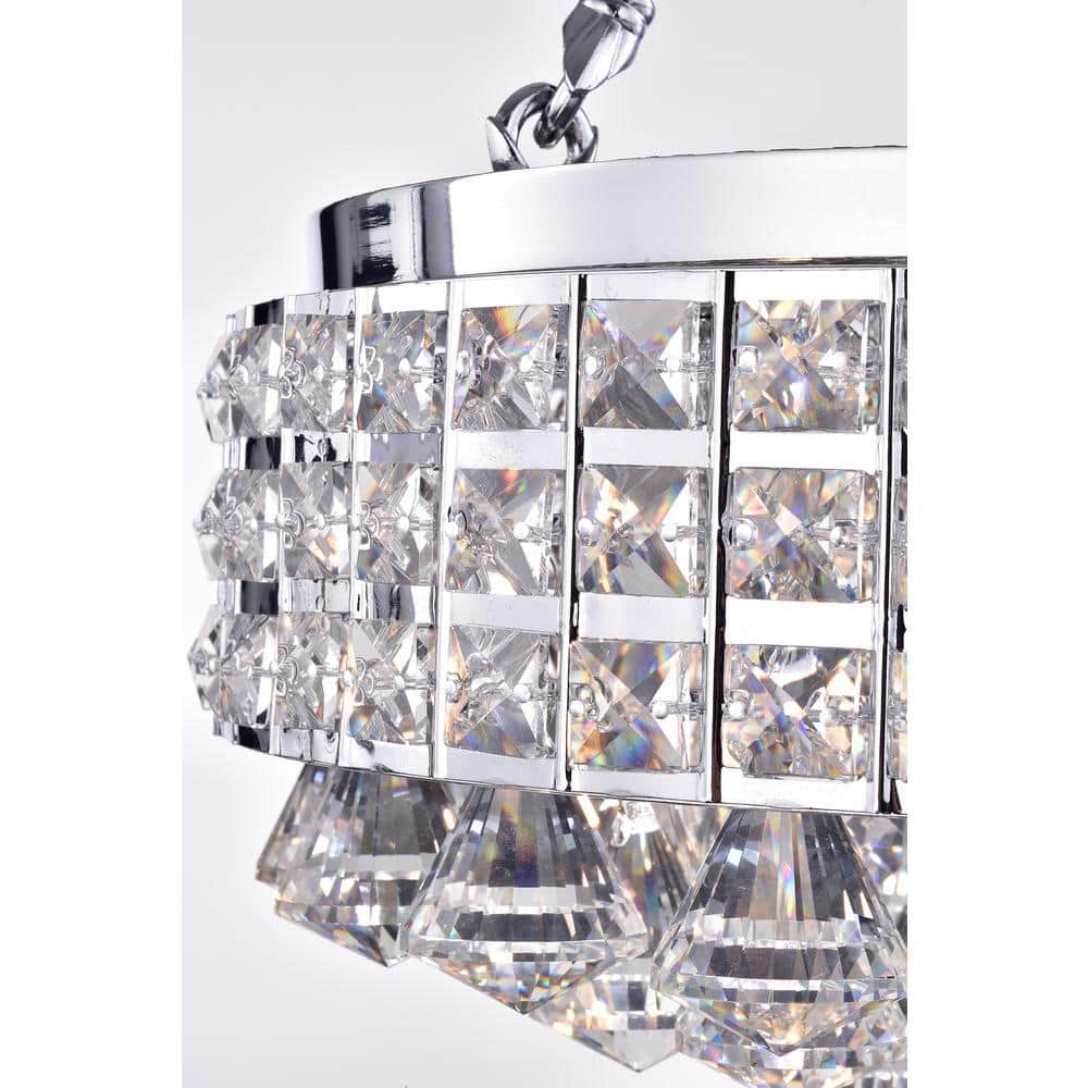 Elegant Chrome 15" Beaded Drum Crystal Semi-Flush Ceiling Light