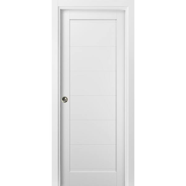 Sartodoors 4115 24 in. x 96 in. Single Panel White Finished Solid MDF Sliding Door with Pocket Hardware