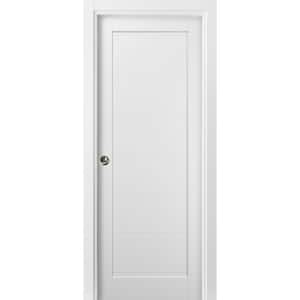 4115 18 in. x 80 in. Single Panel White Finished Solid MDF Sliding Door with Pocket Hardware