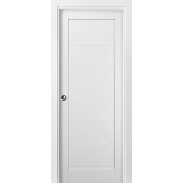 Sartodoors 4115 18 in. x 80 in. Single Panel White Finished Solid MDF Sliding Door with Pocket Hardware