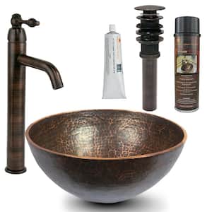 All-in-One Round 13 in. Hand Forged Old World Copper Vessel Sink and Faucet in Oil Rubbed Bronze