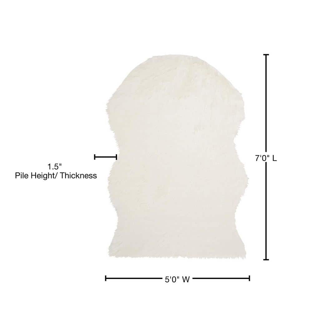 Ivory Luxe Silken Shag 5' x 7' Handmade Tufted Sheepskin Area Rug