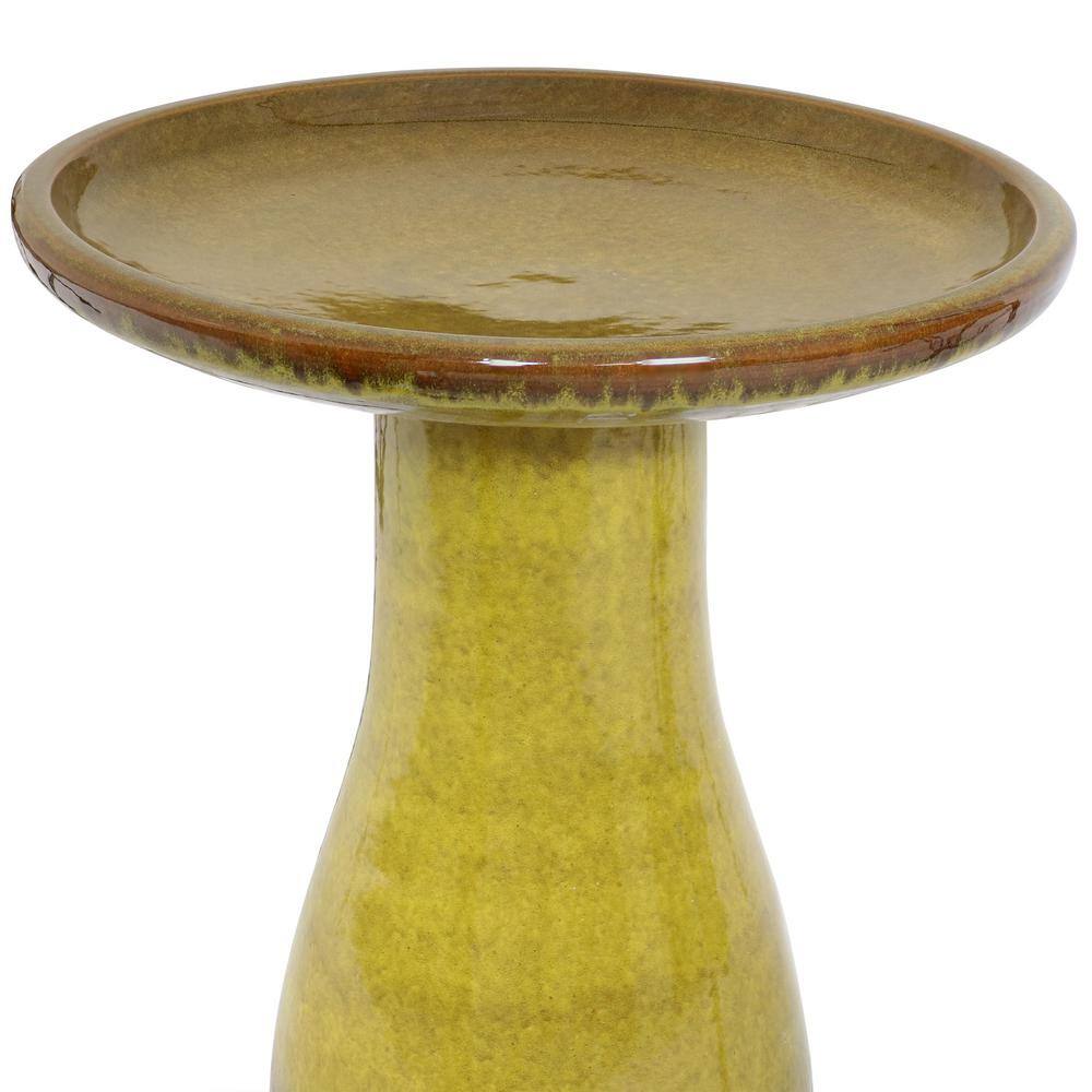 Cognac Yellow Ceramic Bird Bath with Ribbed Pedestal