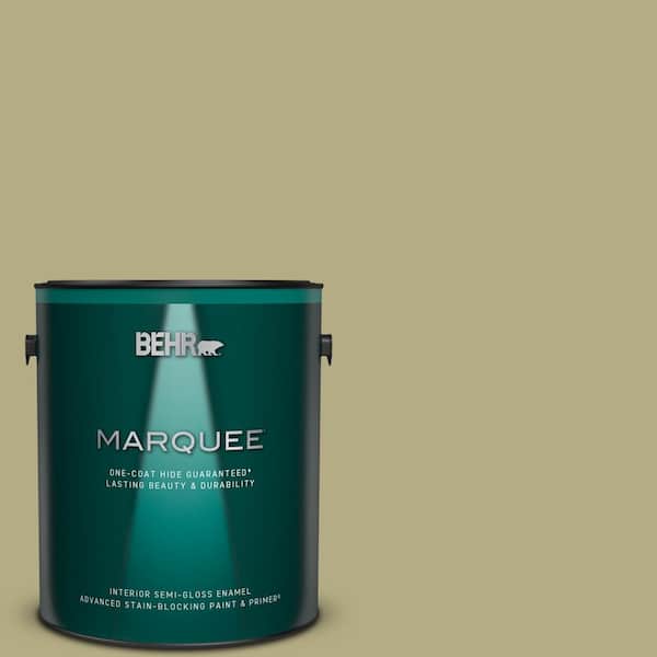 BEHR MARQUEE 1 gal. #PPU9-08 Tarragon Tease One-Coat Hide Semi-Gloss Enamel Interior Paint & Primer