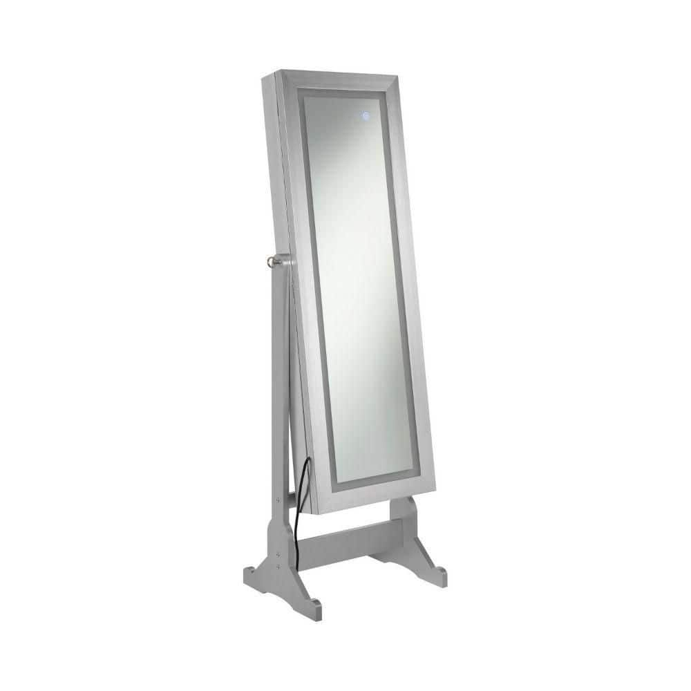 Benjara 21.5 in. W x 58 in. H Wood Silver Full Body Floor Cheval Mirror  with Jewelry Storage and LED BM282017 - The Home Depot